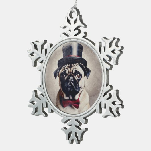 Tuxedo Pug Tin Sneeuwvlok Ornament (Rechts)