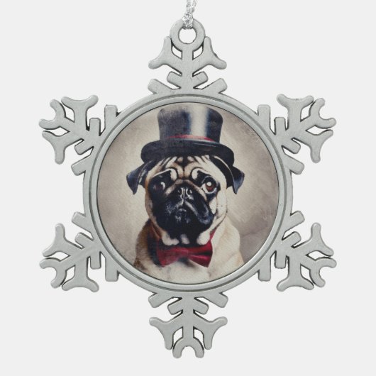 Tuxedo Pug Tin Sneeuwvlok Ornament (Voorkant)