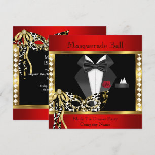 Tuxedo Red Gold Black Stropdas Masquerade Ball Kaart