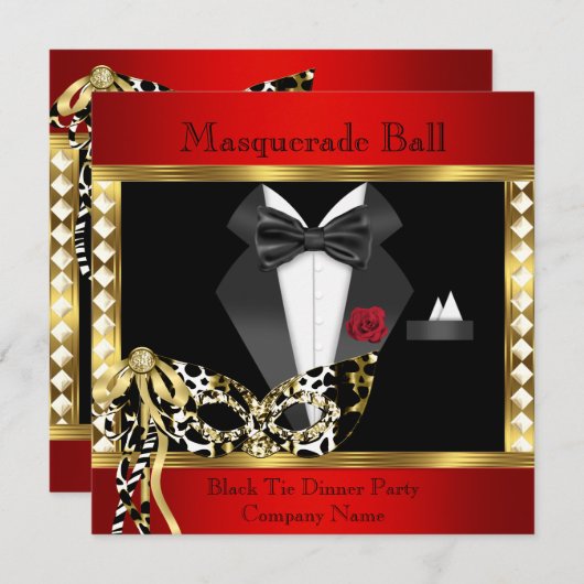 Tuxedo Red Gold Black Stropdas Masquerade Ball Kaart (Voorkant / Achterkant)