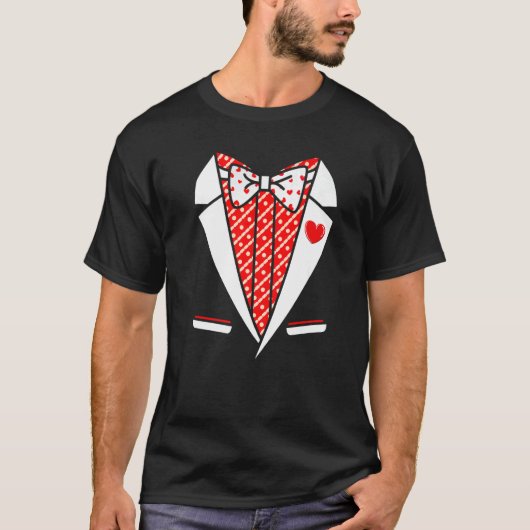 Tuxedo Red Heart Valentines Day Funny Costume Men  T-shirt (Voorkant)