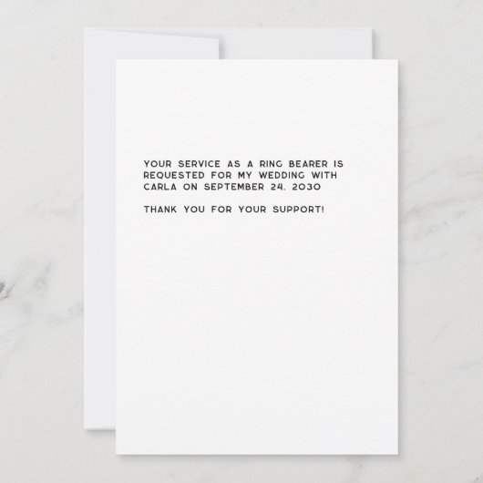 Tuxedo ring drager zwart-wit voorstel kaart (Achterkant)