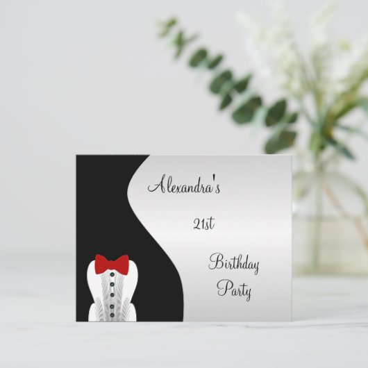 Tuxedo Rood Stropdas 21e Verjaardagsfeest Zwart & Kaart (Staand voorkant)
