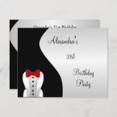 Tuxedo Rood Stropdas 21e Verjaardagsfeest Zwart & Kaart (Voorkant / Achterkant)