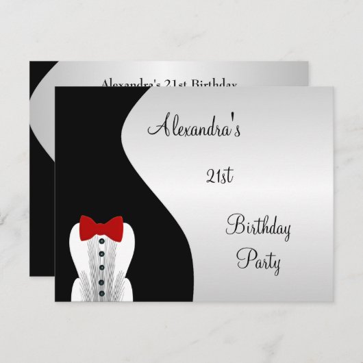 Tuxedo Rood Stropdas 21e Verjaardagsfeest Zwart &  Kaart (Voorkant / Achterkant)
