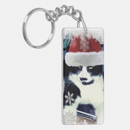 Tuxedo Santa Cat-kerstSleutelhanger Sleutelhanger (Voorkant Links)