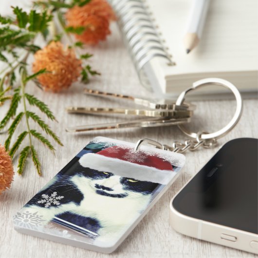 Tuxedo Santa Cat-kerstSleutelhanger Sleutelhanger (Voorkant Rechts)