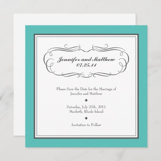 Tuxedo Save the Date - Turquoise en Grey (Voorkant / Achterkant)