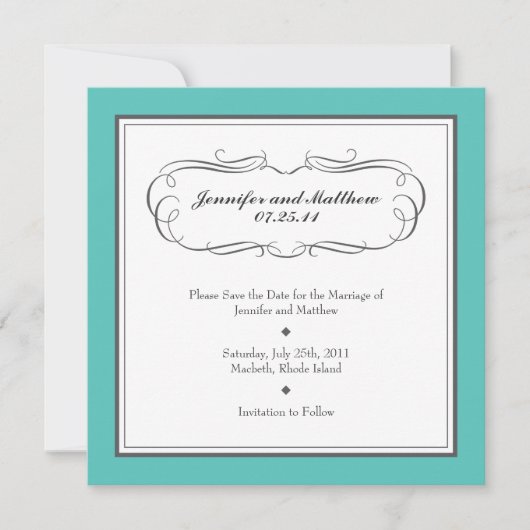 Tuxedo Save the Date - Turquoise en Grey (Voorkant)
