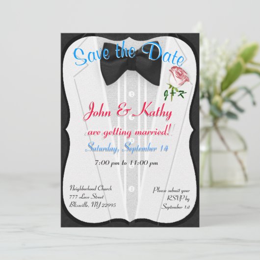 Tuxedo "Save the Date" uitnodigen Kaart (Staand voorkant)
