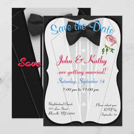 Tuxedo "Save the Date" uitnodigen Kaart (Voorkant / Achterkant)