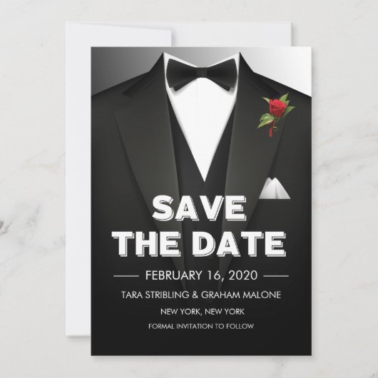 Tuxedo Save the Date Uitnodiging (Voorkant)