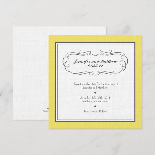 Tuxedo Save the Date - Yellow and Grey on Linen (Voorkant / Achterkant)