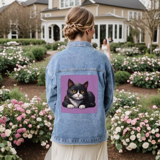 TUXEDO SCHATTIGEE KAT ART DENIM JEAN JAS DENIM JACKET (Huwelijk Achterkant)