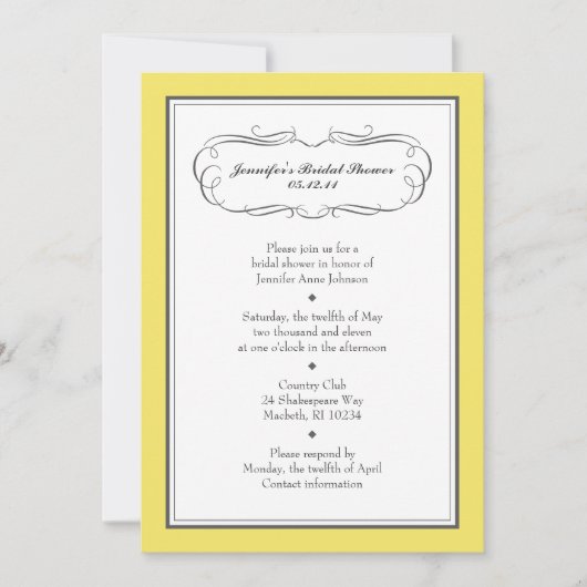 Tuxedo Shower Invitation in Yellow en Grey Kaart (Voorkant)