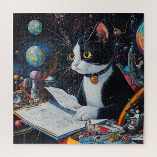 Tuxedo Space Cat beoordeelt missieplannen Legpuzzel (Verticaal)