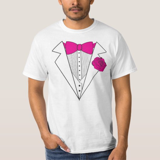 Tuxedo stijl met Pink Bowtie en Pink Rose T-shirt (Voorkant)