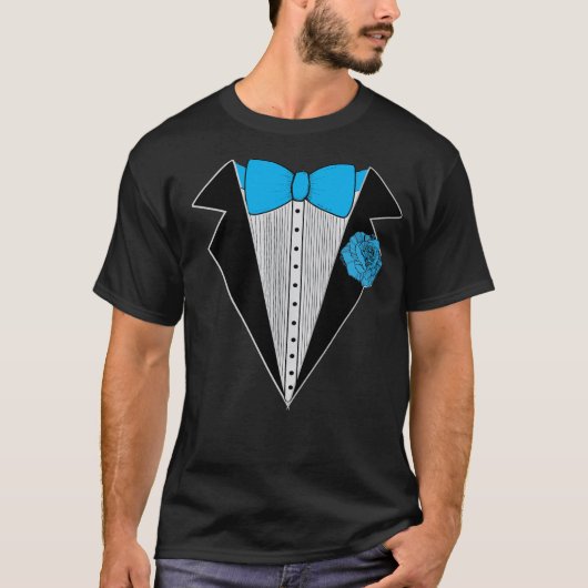 Tuxedo stijl shirt Blue Bowtie & Blue Flower (Voorkant)