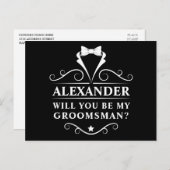 Tuxedo Stropdas zal mijn Groomsman Black zijn Briefkaart (Voorkant / Achterkant)