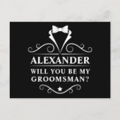 Tuxedo Stropdas zal mijn Groomsman Black zijn Briefkaart (Voorkant)