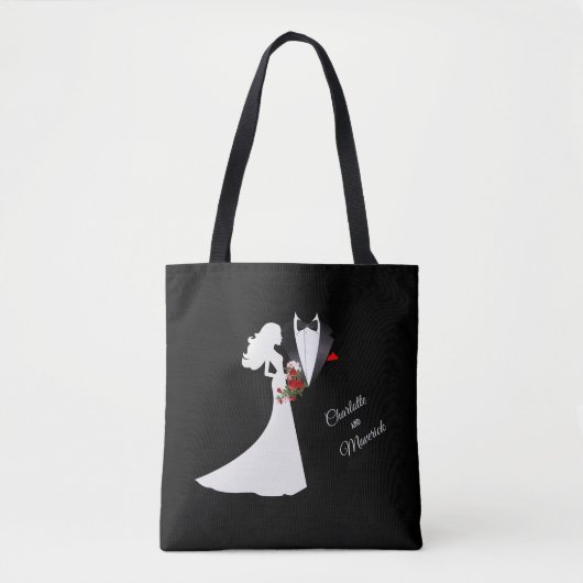 Tuxedo Suit & Bride Silhouette Wedding Favor Tote Bag (Voorkant)