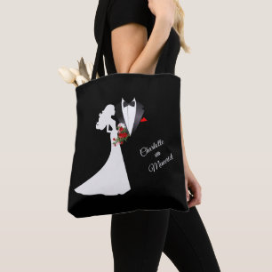 Tuxedo Suit & Bride Silhouette Wedding Favor Tote Bag