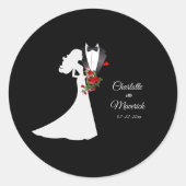Tuxedo Suit & Bride Silhouette Wedding Ronde Sticker (Voorkant)