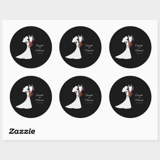 Tuxedo Suit & Bride Silhouette Wedding Ronde Sticker (Vel)