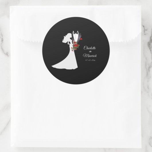 Tuxedo Suit & Bride Silhouette Wedding Ronde Sticker (Tas)