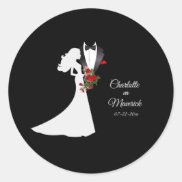 Tuxedo Suit & Bride Silhouette Wedding Ronde Sticker