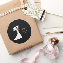 Tuxedo Suit & Bride Silhouette Wedding Ronde Sticker