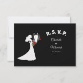 Tuxedo Suit & Bride Silhouette Wedding RSVP Kaartje (Voorkant)