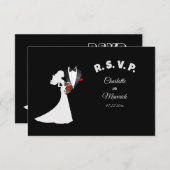 Tuxedo Suit & Bride Silhouette Wedding RSVP Kaartje (Voorkant / Achterkant)