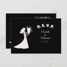 Tuxedo Suit & Bride Silhouette Wedding RSVP Kaartje