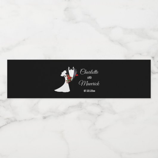 Tuxedo Suit & Bride Silhouette Wedding Waterfles Etiket (Enkel label)