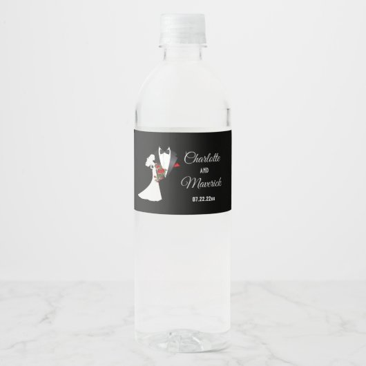 Tuxedo Suit & Bride Silhouette Wedding Waterfles Etiket (Voorkant)
