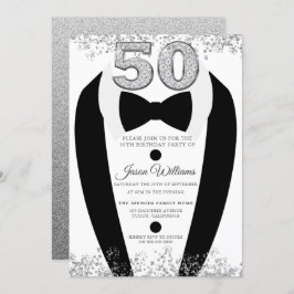 Tuxedo Suit Silver Mannen 50th Birthday Party Kaart