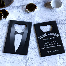Tuxedo Team Bruidegom Afscheidscadeau Flesopener Creditkaart Flessenopener