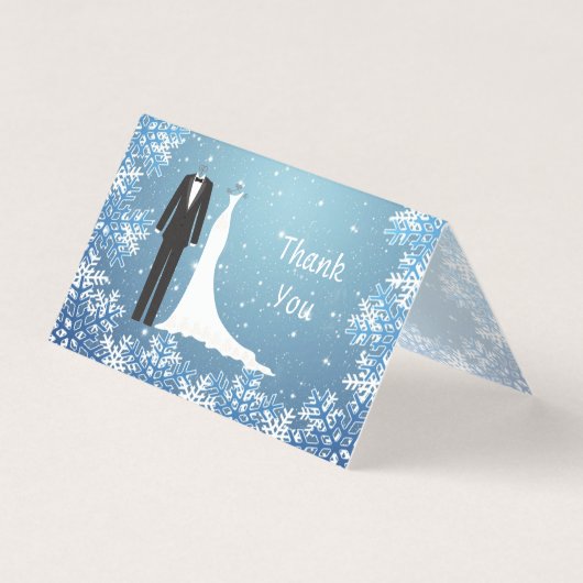 Tuxedo, toga, sneeuwvlokken op blauw Bedankt Kaart (Voorkant)