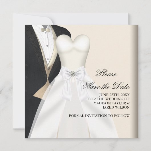 Tuxedo Trouwjurk Zwart Wit Save The Date (Voorkant)