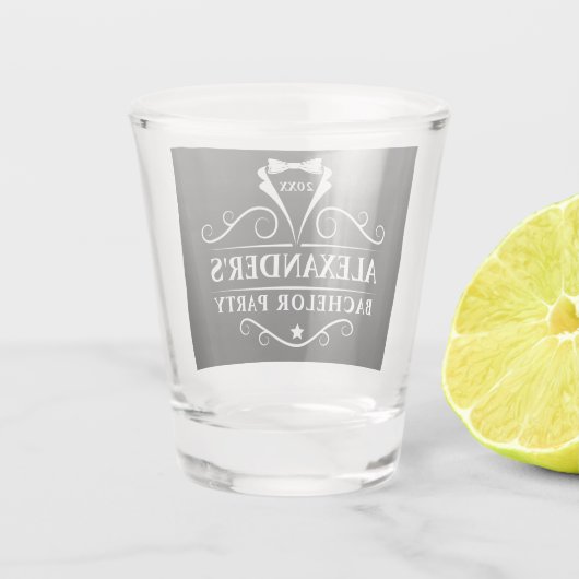 Tuxedo trouwpak das zwart shot glas (Achterkant)