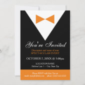 Tuxedo-uitnodigingen | Zwarte en Oranje partij Kaart (Voorkant)