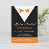 Tuxedo-uitnodigingen | Zwarte en Oranje partij Kaart (Staand voorkant)