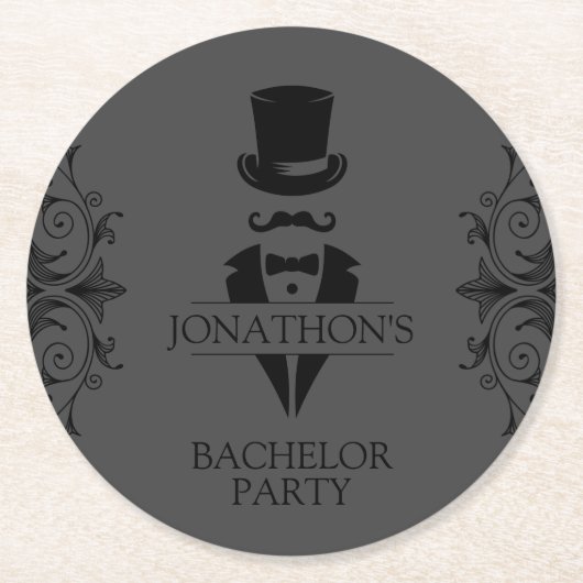 Tuxedo vrijgezellenfeest grijs ronde kartonnen onderzetter (Voorkant)
