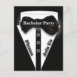 Tuxedo vrijgezellenfeest jongens avond uit uitnodiging briefkaart