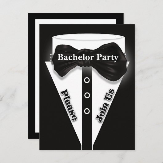 Tuxedo vrijgezellenfeest jongens avond uit uitnodiging briefkaart (Voorkant / Achterkant)