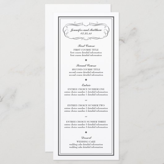 Tuxedo Wedding Menu in Charcoal Grey (Voorkant / Achterkant)