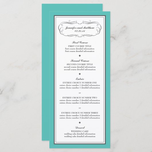 Tuxedo Wedding Menu in Turquoise en Grijs (Voorkant / Achterkant)