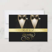 Tuxedo, White Rose Gold & Black Wedding RSVP Kaart (Voorkant)