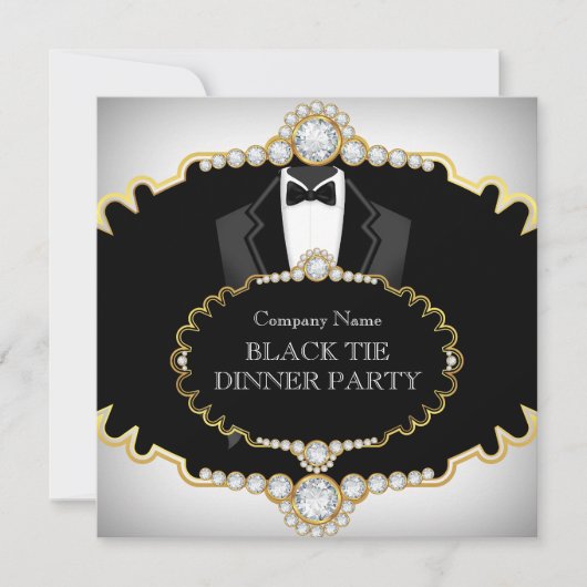 Tuxedo Zwart Galadiner Wit Goud Kaart (Voorkant)